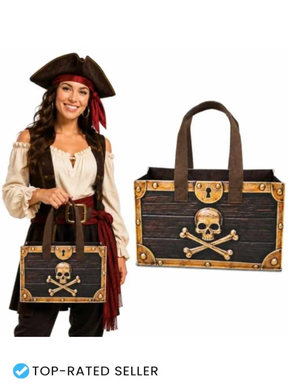 Halloween Trick or Treat Pirate Candy Bag Tote - Felt Treasure Chest